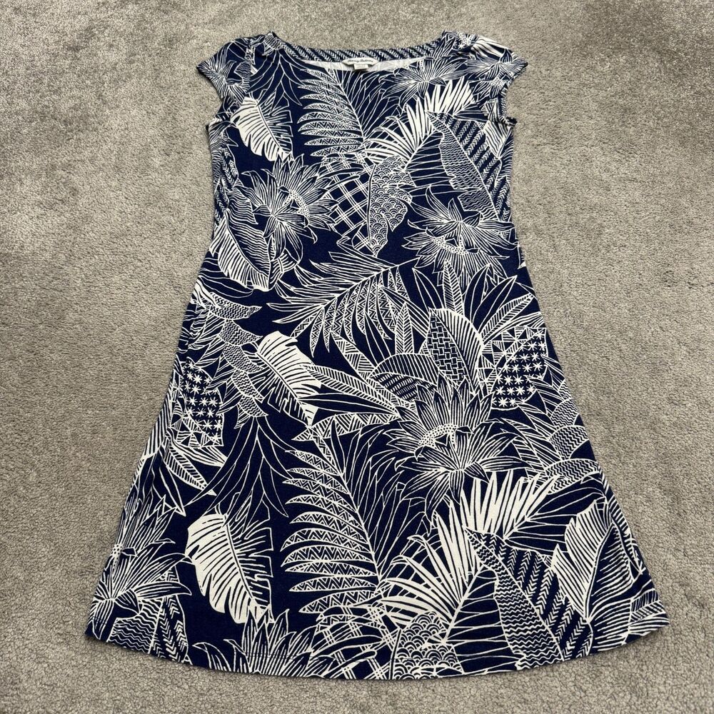 Tommy Bahama Cap Sleeve Shift Dress Womens XS Blue Tropical Palm Print Knit